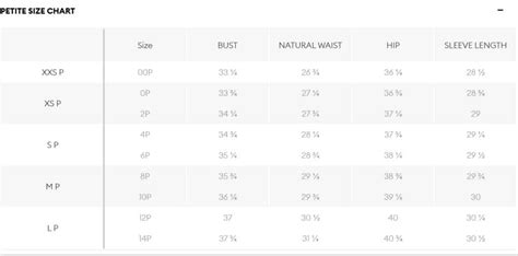 banana republic petite pants size chart